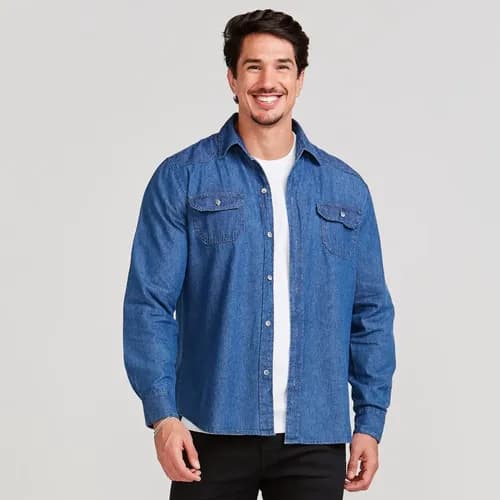 Camisa Social Masculina Jeans Manga Longa Long Fit Slim Luxo